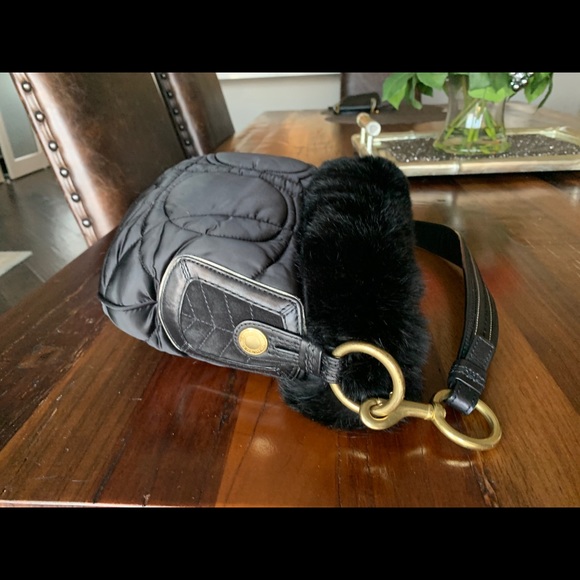 Coach Y2K fur lined silk purse with suede and brass. - Picture 3 of 10